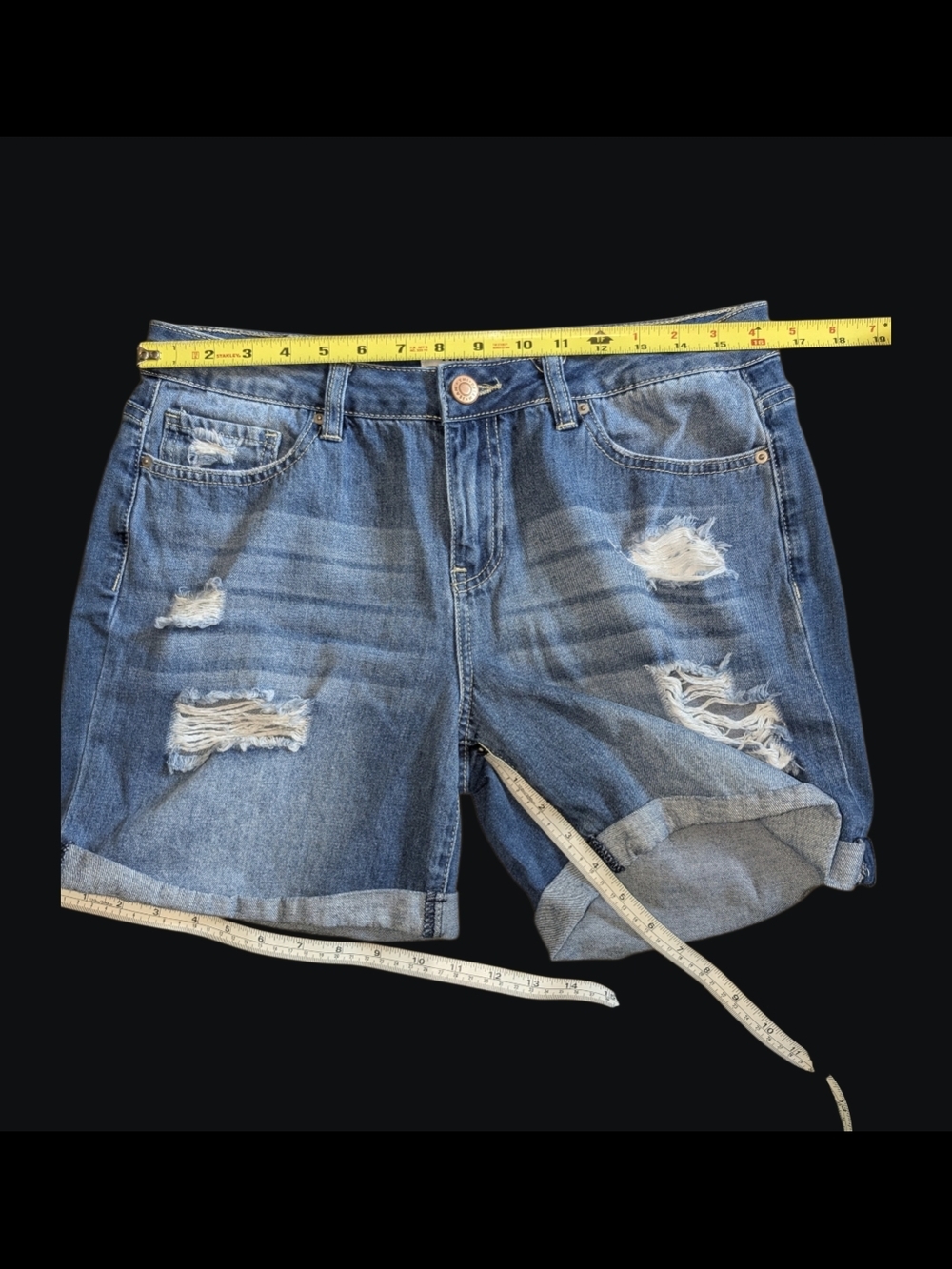 YMI Dream Distressed Denim Roll-Cuff Shorts. Size 11 - Picture 3 of 8